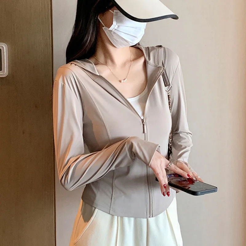 Summer Cool Ice Silk Sun Protection Clothing Women Outdoor Sports Hoodies Uv Protective Coat Female slim Breathable Crop Tops - Image 8