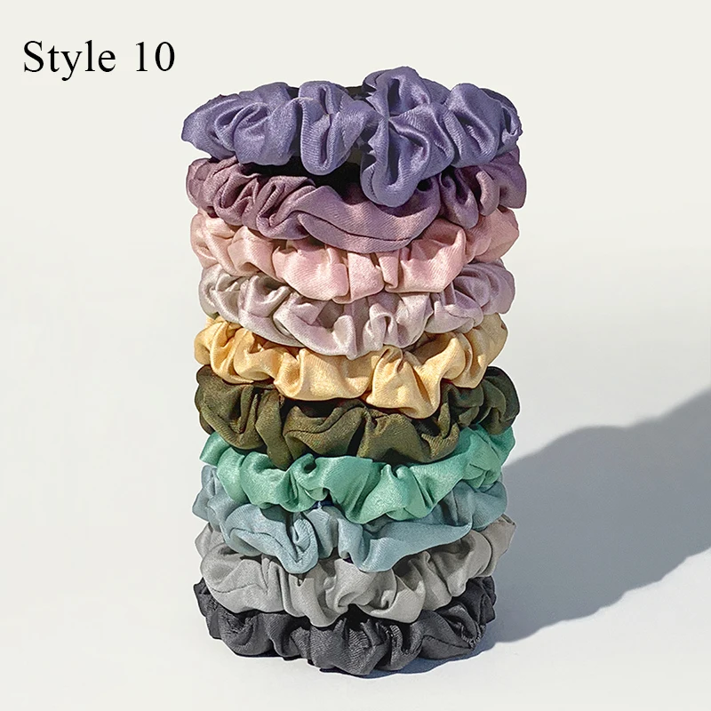 10-Piece Women's Pure Color Satin Large Scrunchie Daily Simple Rubber Hair Bands Set Skinny Ponytail Holder Hair Accessories - Image 12