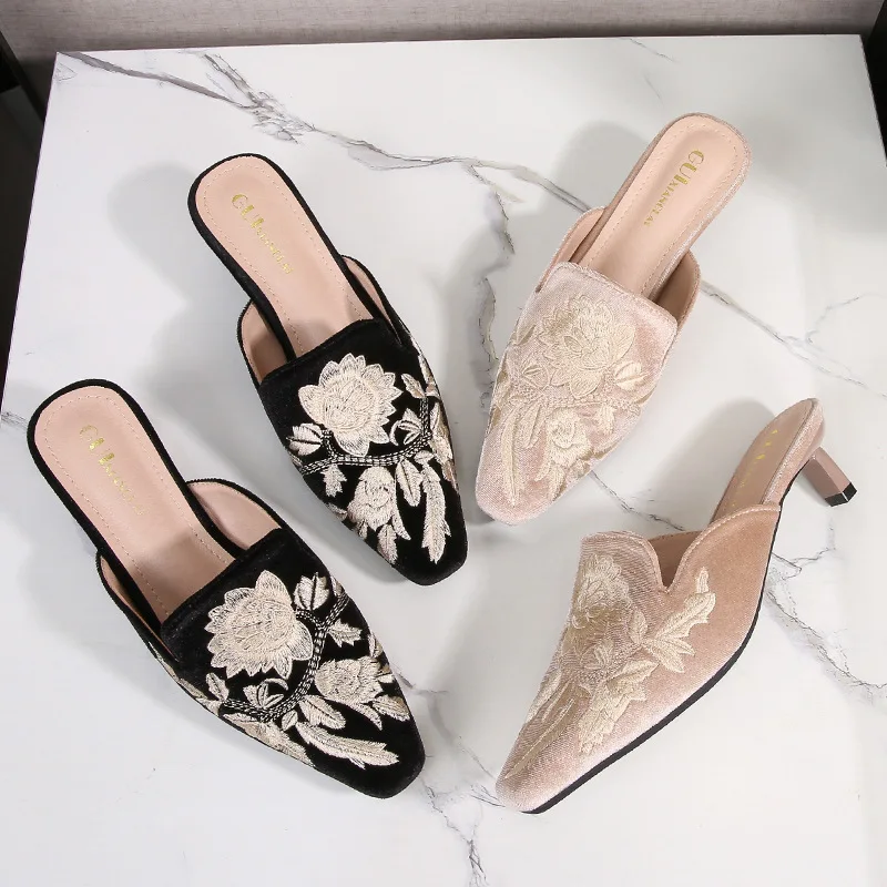 New Chinese Embroidered Baotou Half Slippers for Women, Spring and Summer Retro Cool Dragging Shoes for Women, Outdoor Shoes - Image 2