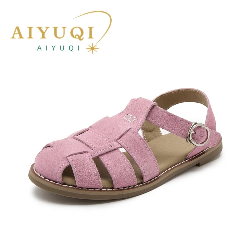 AIYUQI Flat-soled Retro Genuine Leather Hollow Baotou Sandals Women's 2025 New Hollow Pig Cage Women's Sandals - Image 3