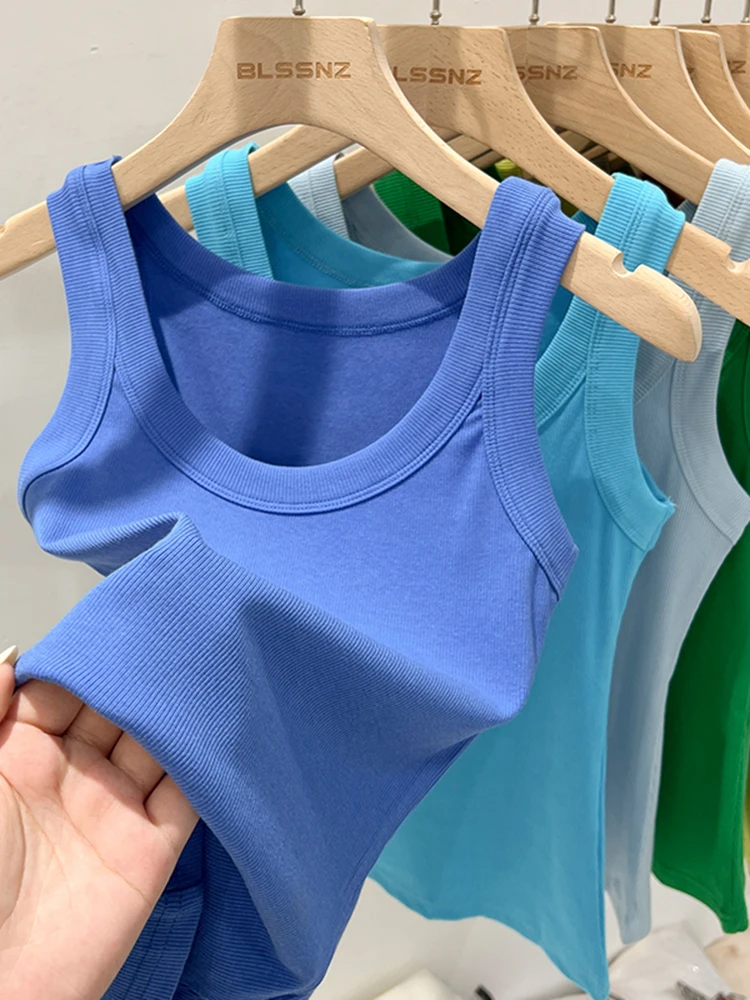 zjaiss Women Solid Round Neck Ribbed Tank Top Camisole Women 2025 Summer Basic Elastic Tank Top O Neck Solid Tank Top - Image 6