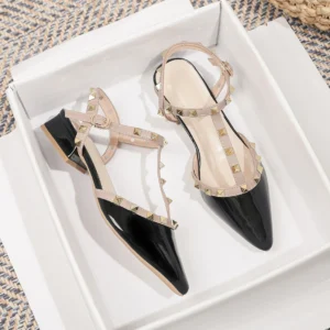 2024 Summer high-heeled women's sandals Fashion brand design pointed rivet red casual shoes Large size 41-43
