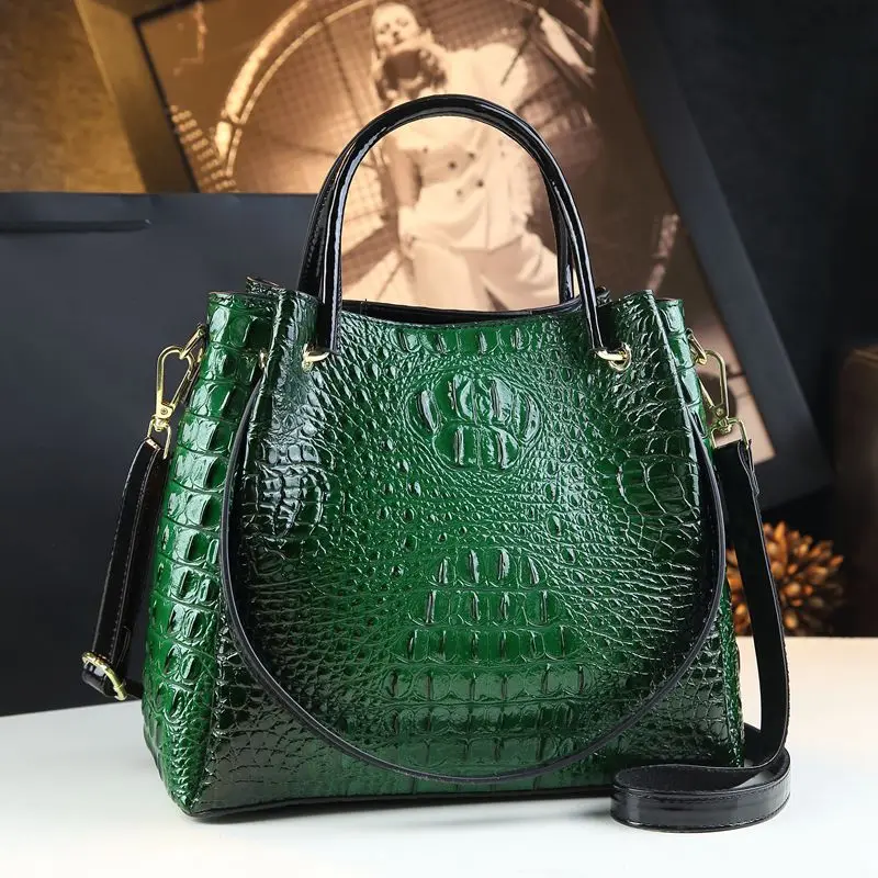 Genuine Leather Women Handbags New Tote Bag Fashion Crocodile Print Bucket Bag Retro Shoulder Messenger Bags Trend 2025 - Image 9