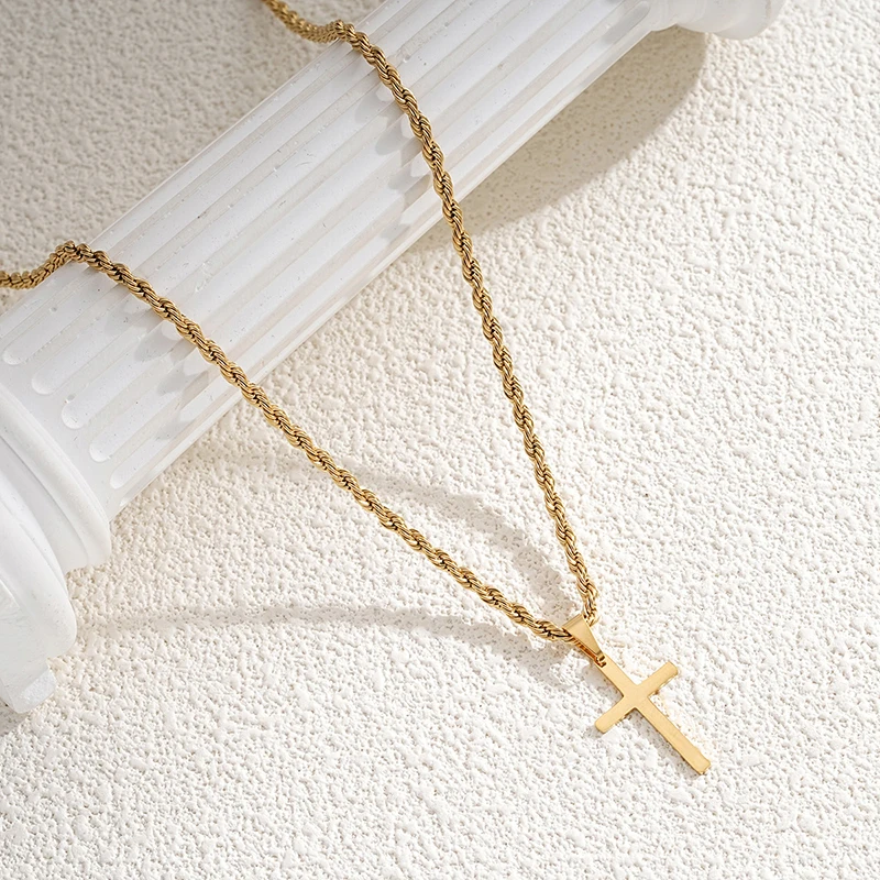 New Stainless Steel Cross Pendant Necklace for Men Women Minimalist Gold Color Jewelry Male Female Necklaces Chokers Gifts 2024 - Image 2