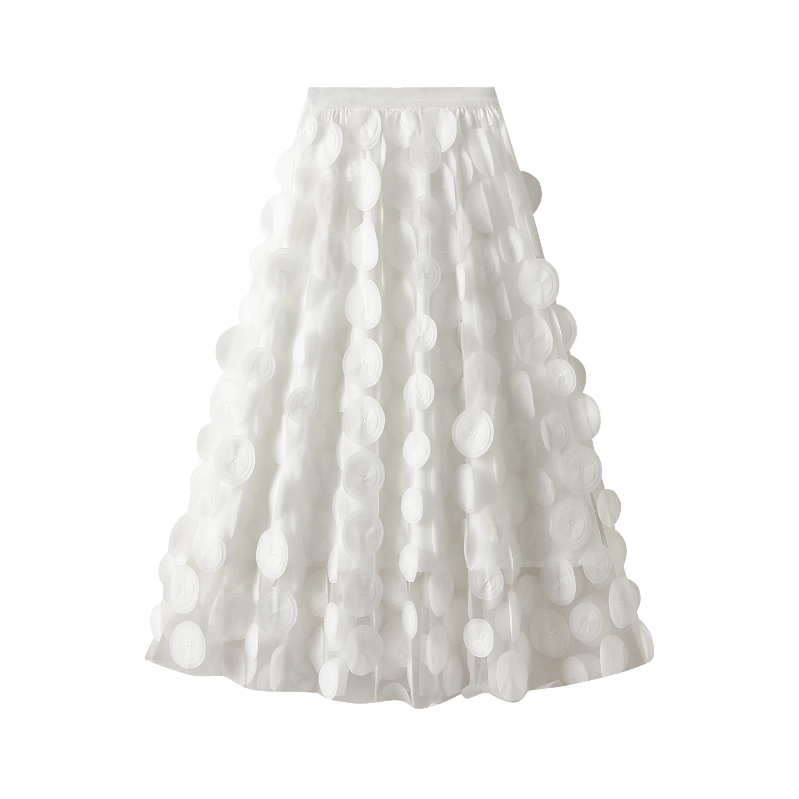 Women Tulle Tutu Skirt Solid Color 3D Dot Elastic Mesh Fairy A-Line Skirt for Beach Party Streetwear - Image 14