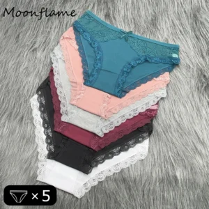Moonflame 5 Pcs Underwear Girls Low Rise Cotton Briefs Sexy Lace Women's Panties