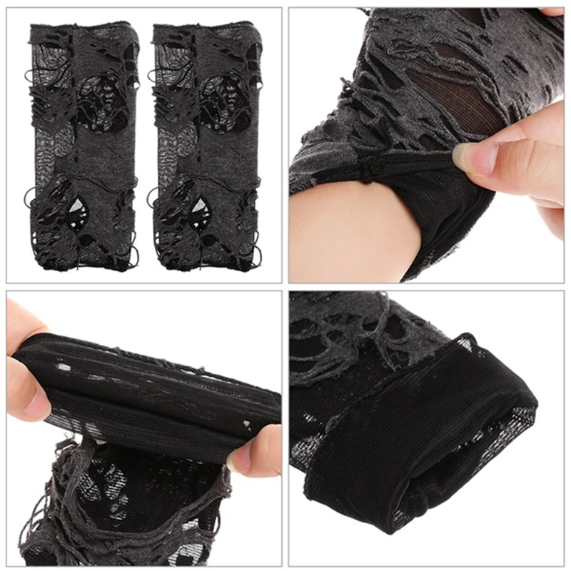 Halloween Broken Slit Gloves Black Ripped Holes Cosplay Gloves Adults Sexy Gothic Fingerless Gloves Fashion Accessories - Image 5