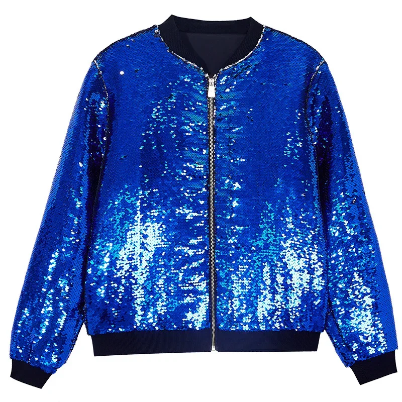 2025 New Europe and USA Party Flip Color Sequined Jackets for Women, Fashion Casual Shiny Loose Concert Hooded Baseball Jackets - Image 18