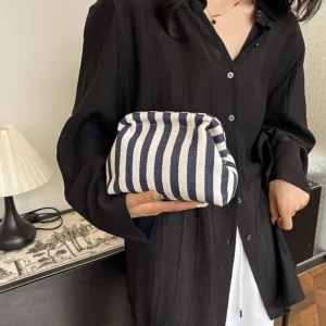 2025 New Knitted Striped Cloud Bag Clutch, Large-capacity Daily Versatile Color-blocking Clip Bag