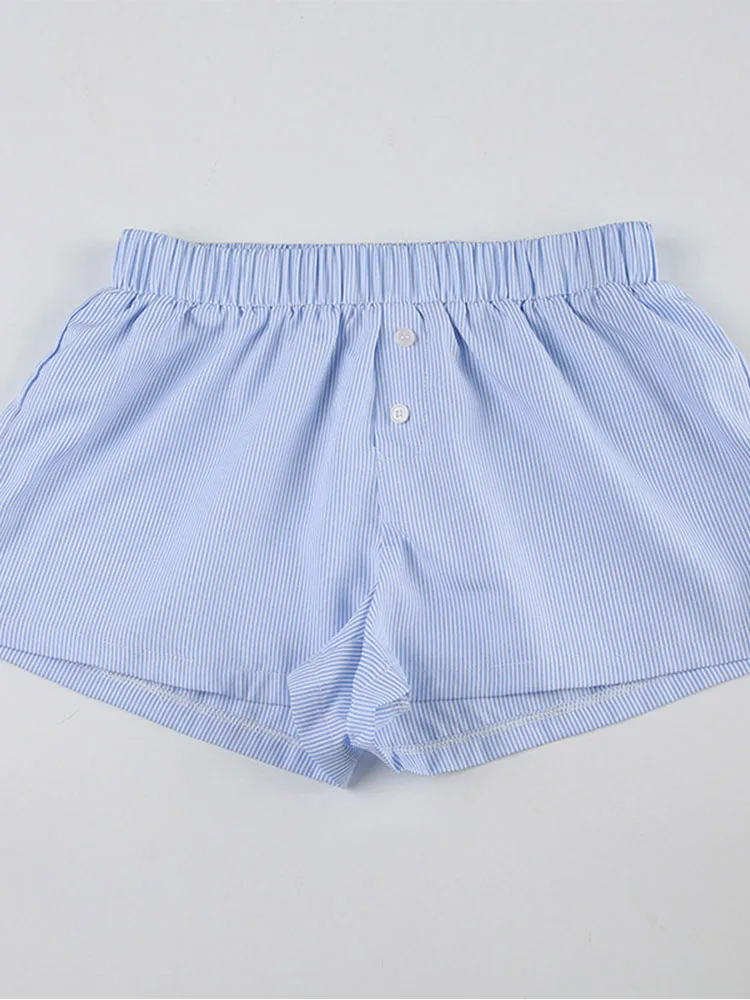 Striped Print Casual Shorts for Women Elastic Waist Fashion Button Bottoms Streetwear Chic Basic Y2K Loose Shorts - Image 6