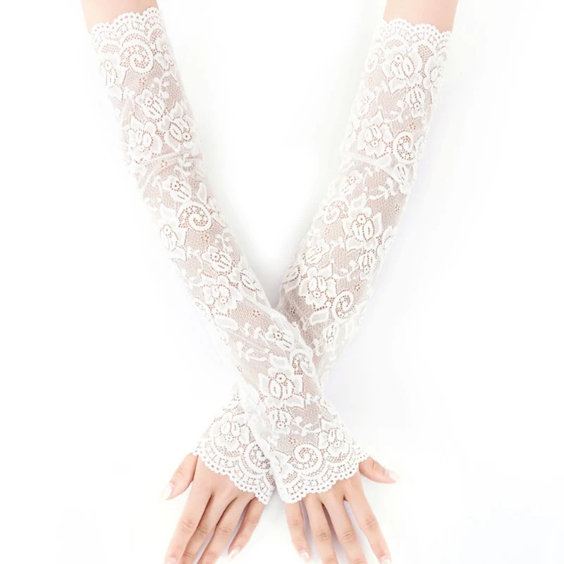 1Pair Sexy Lace Flowers Sunscreen Arm Sleeve for Women Summer Driving UV Protection Gloves Elegant Long Fingerless Arm Sleeve - Image 4