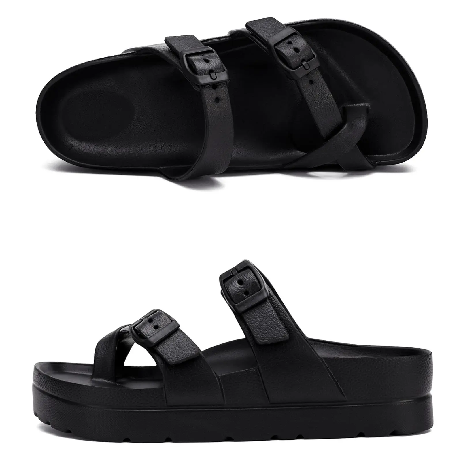 Bebealy Womens Platform Sandals with Arch Support Adjustable Buckle Beach Sandal Woman Comfort Lightweight Ultra Cushion Slides - Image 3