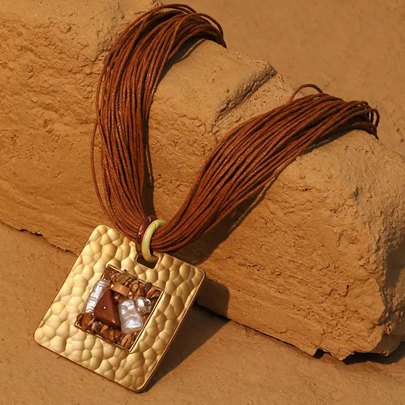 Statement Vintage Necklace with Square Pendant for Women Girl Trendy Wedding Party Jewelry - Image 6