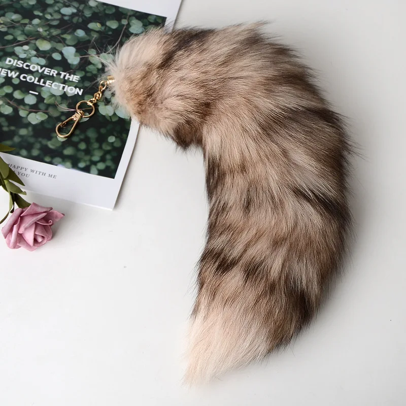 2024 New Fashion Fox Tail Keychain Wolf Tail Fur Tassel Bag Tag Black And Brown Pom Pom Charm Keyring Holder Strap Chain Gifts - Image 5