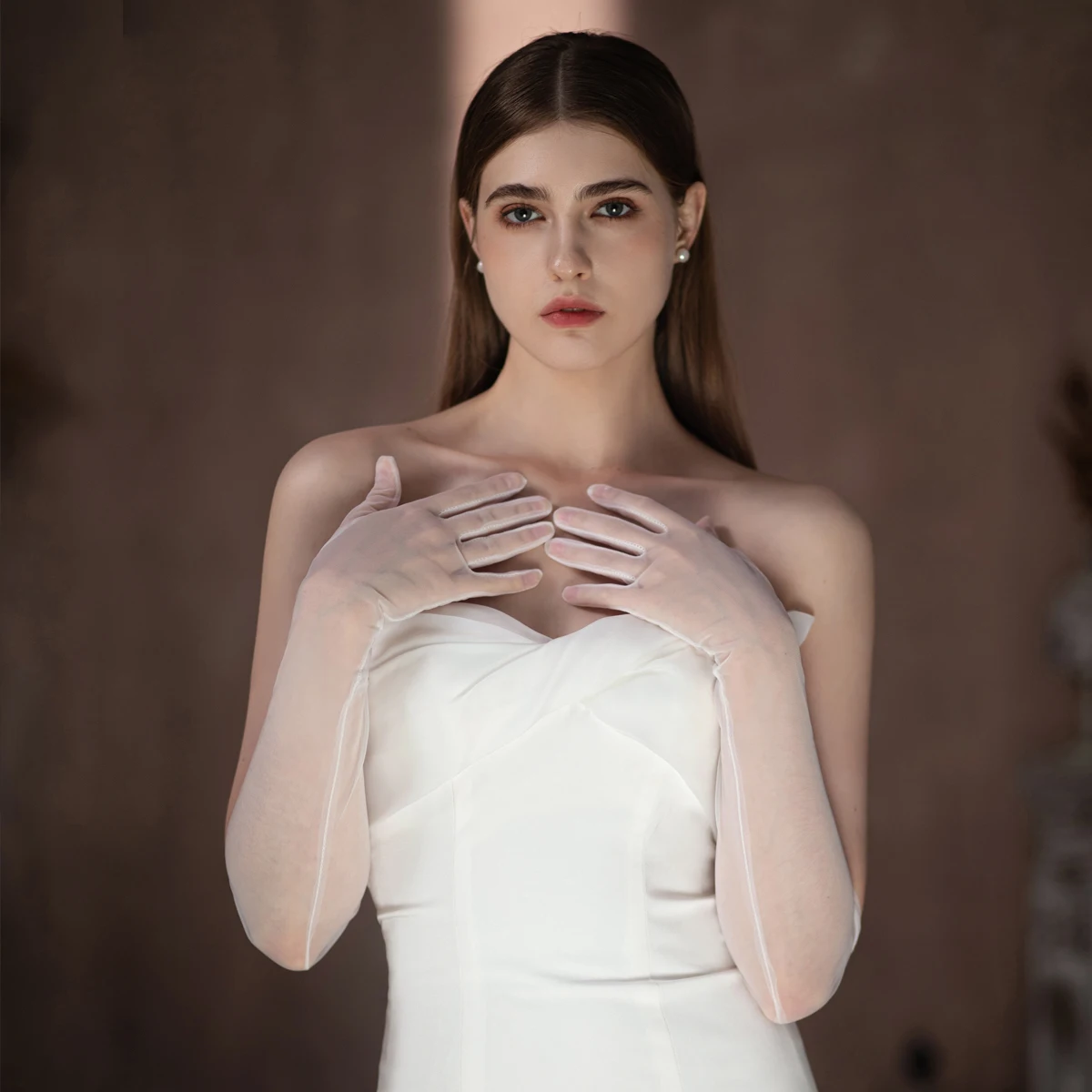 WG099 Elegant Wedding Bridal Gloves Soft Tulle White Long Brides Bridesmaid Gloves for Women Pageant Perform Prom Parties - Image 3