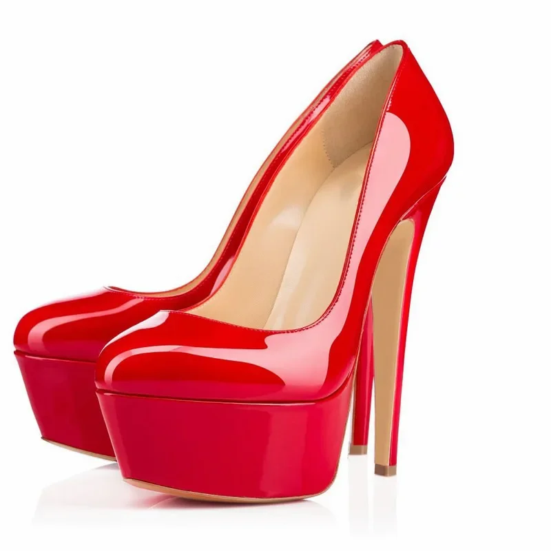 New Women Pumps Extremely High Heels Shoes14cm Sexy Patent Leather Woman Wedding Party Shoes Platform Stiletto Red 817-9PA - Image 7