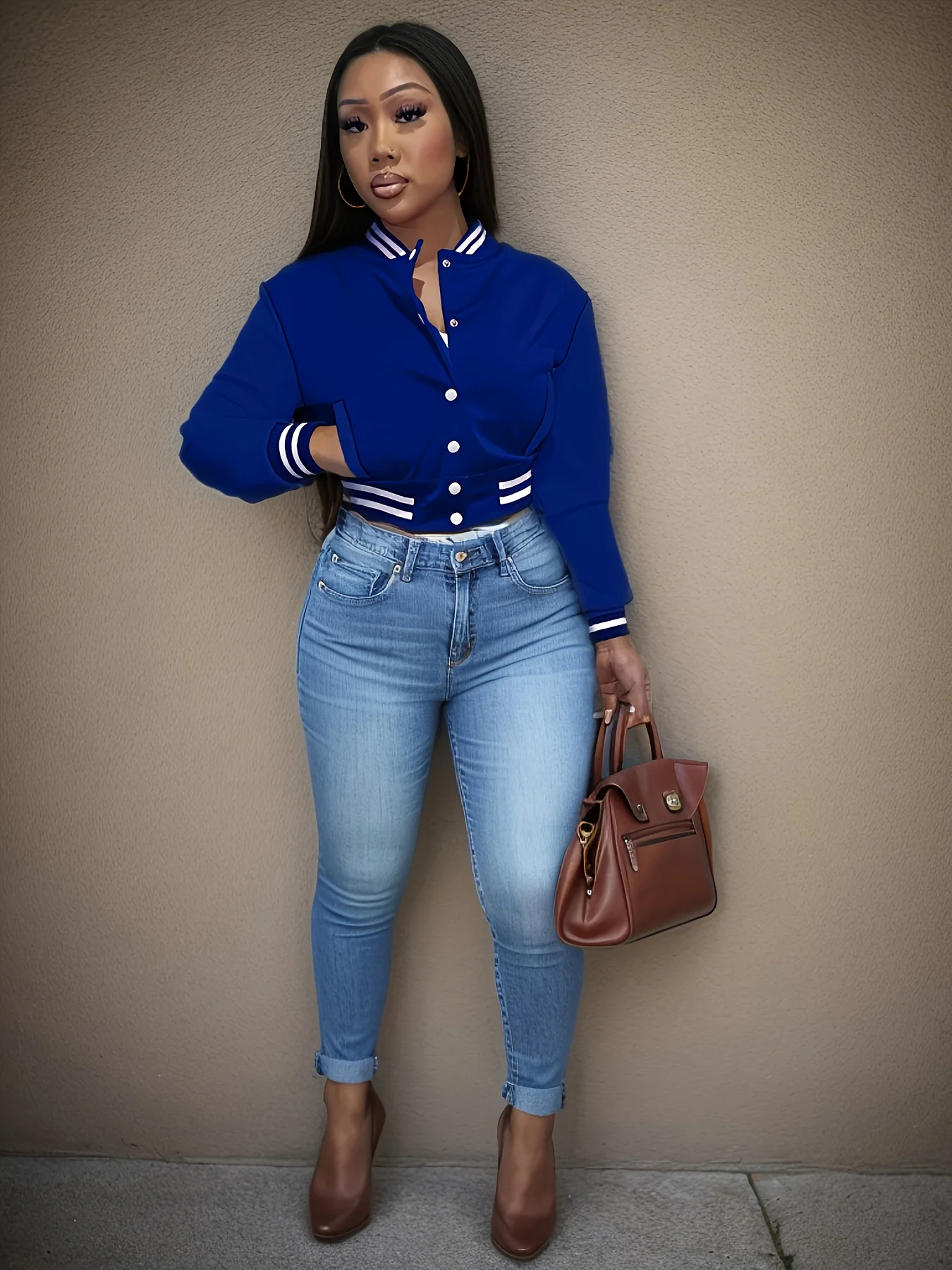 Spring and Autumn European and N Women's Pure Color Jacket Single-breasted Baseball Jacket Jacket - Image 12