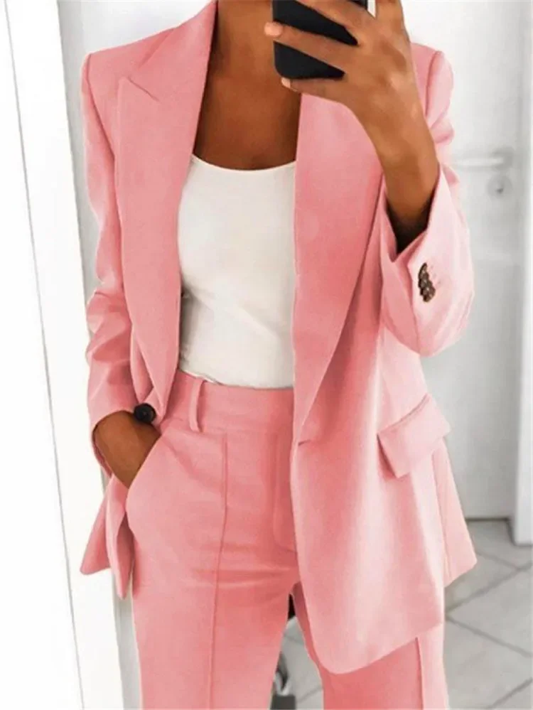 2024 S-5XL Women's Blazer Casual Long-sleeved Top Solid Color Suit Collar Button Simple Temperament Commuter Plus Size Blazer - Image 5