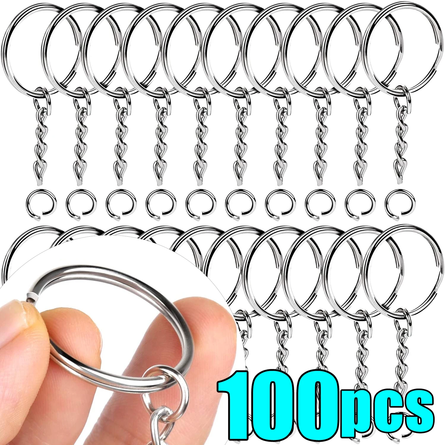 20/100pcs Metal Blank Keyring Keychain Split Rings Keyfob Key Rings Lobster Clasp Key Chain Key Pendant Stainless Steel Rings