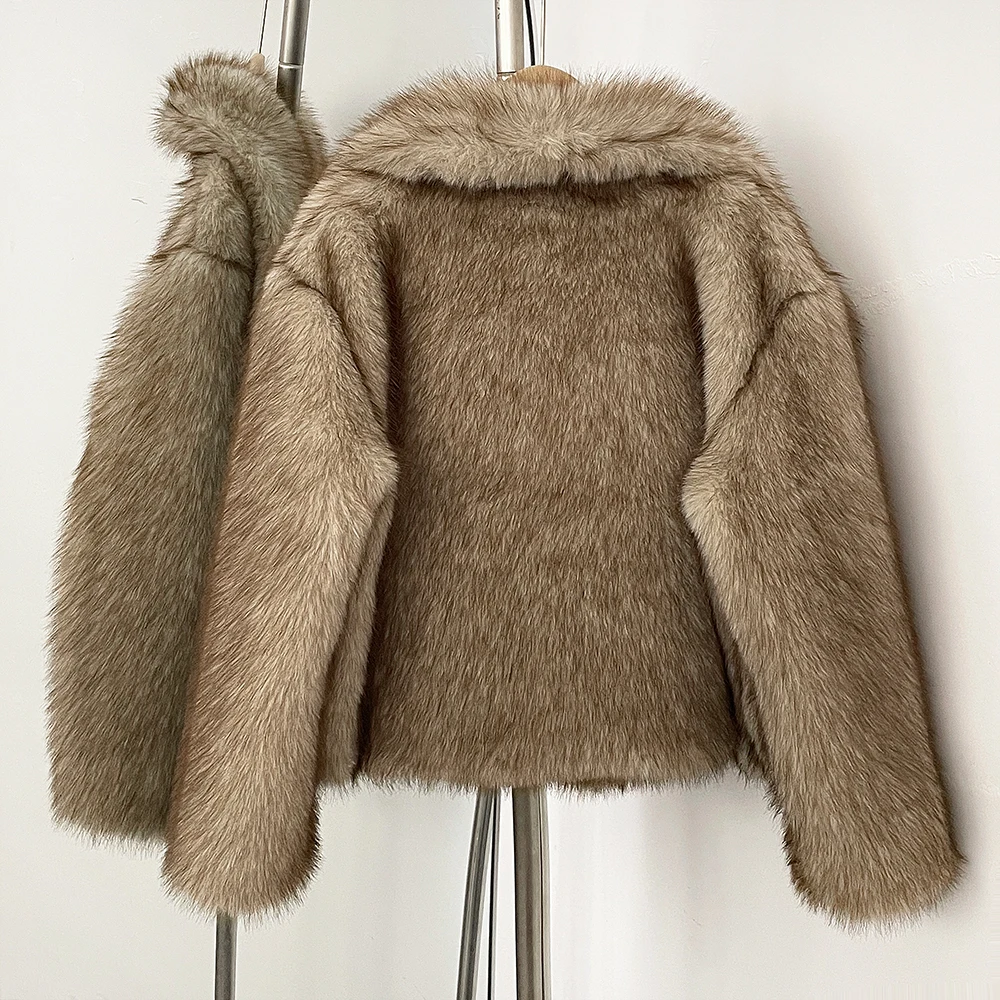 Winter Clothes New Fashion Gradient Fluffy Fur Coat Women High Street Luxury Big Fur Collar Faux Fox Fur Jacket Female Overcoats - Image 4
