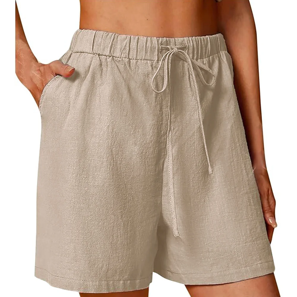 Women's Summer Casual Shorts Drawstring Solid Color Cotton Linen Short Pants Female Loose Straight Jogging Outdoor Streetwear - Image 10
