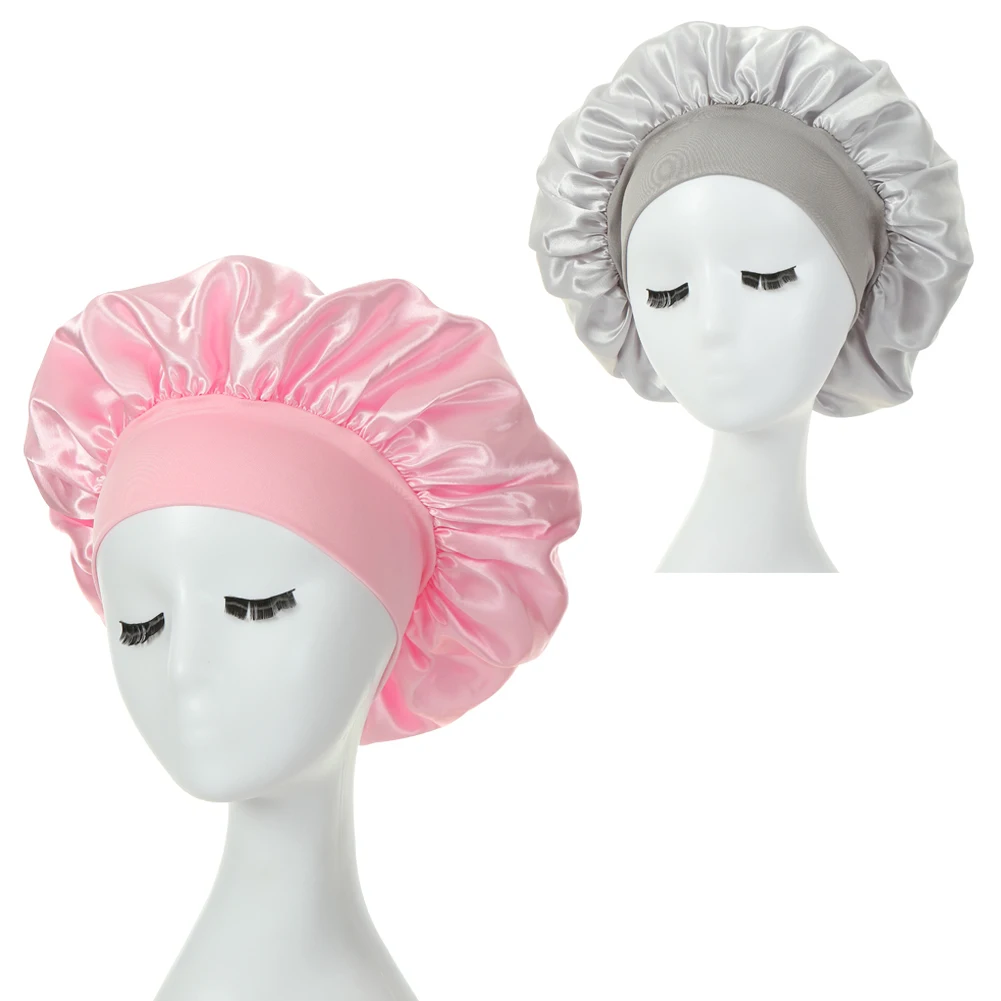 2PCS Milk Imitation Silk Wide Brim Satin Cloth Women's Hair Hat Bonnet Elastic Band Headwear bonnets for women - Image 12
