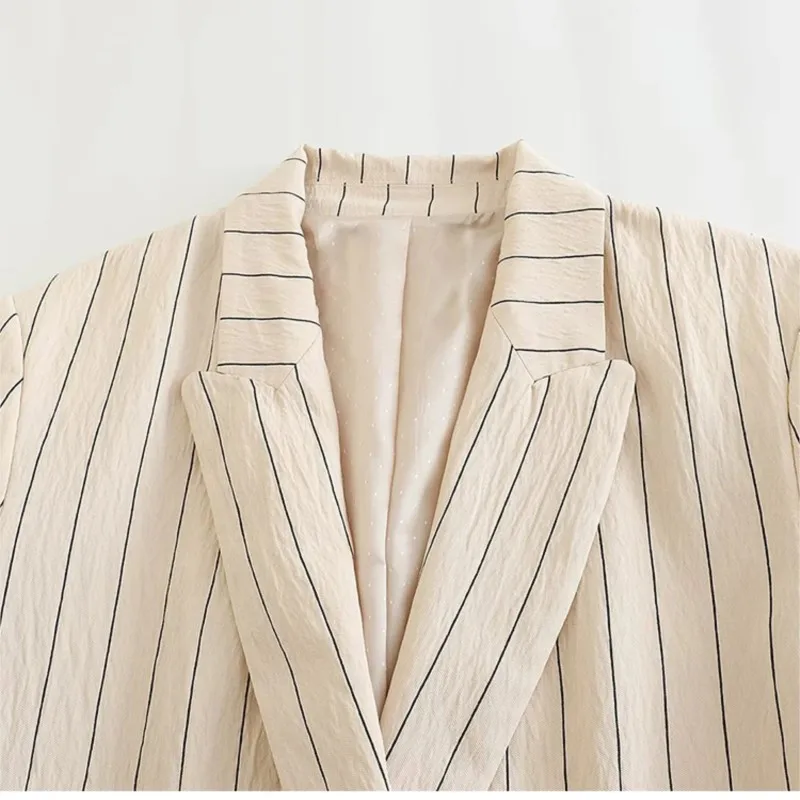 Casual Striped Blazer Coat Women Office Lady Fashion Pockets Elegant Suit Jackets 2025 New Spring Vintage Casual Loose Outerwear - Image 6