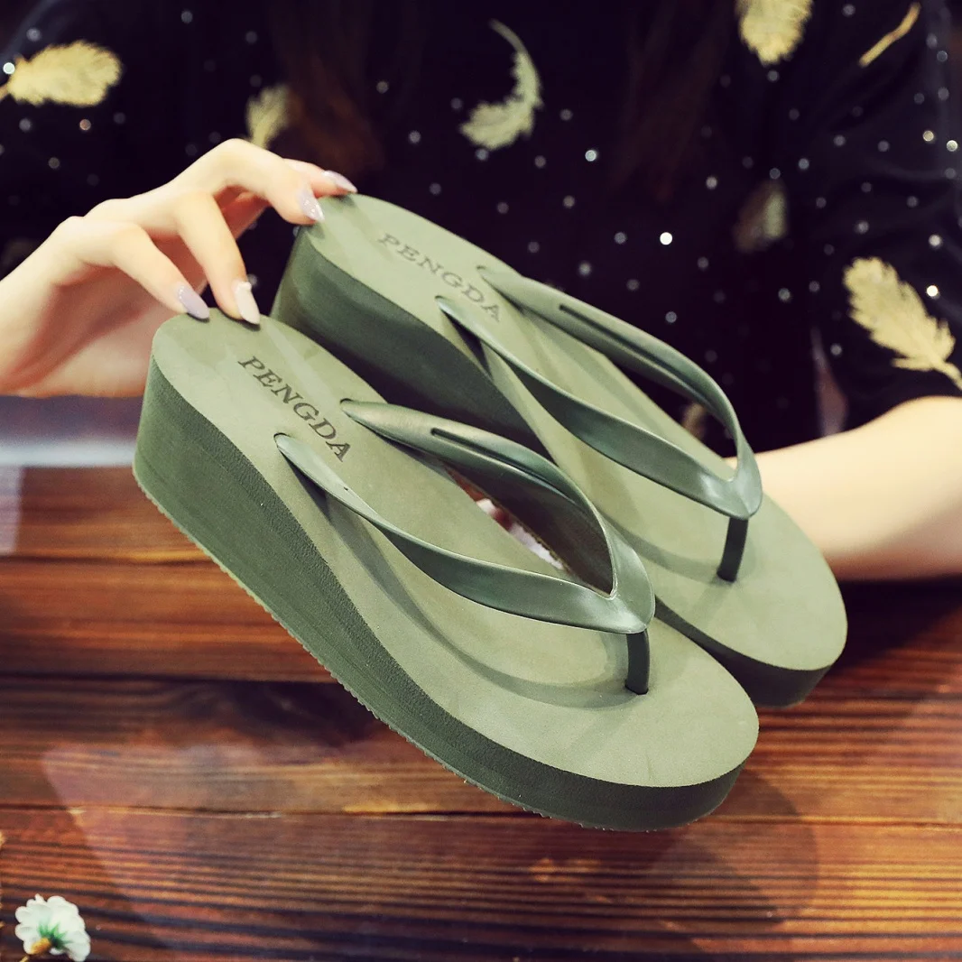 European and American New Style Flip-Flops for Women Thick-Soled Summer Fashion Internet Celebrity High-Heeled Slippers Non-Slip Flip-Flops for Beach and Seaside Wear Wedge Sandals - Image 5