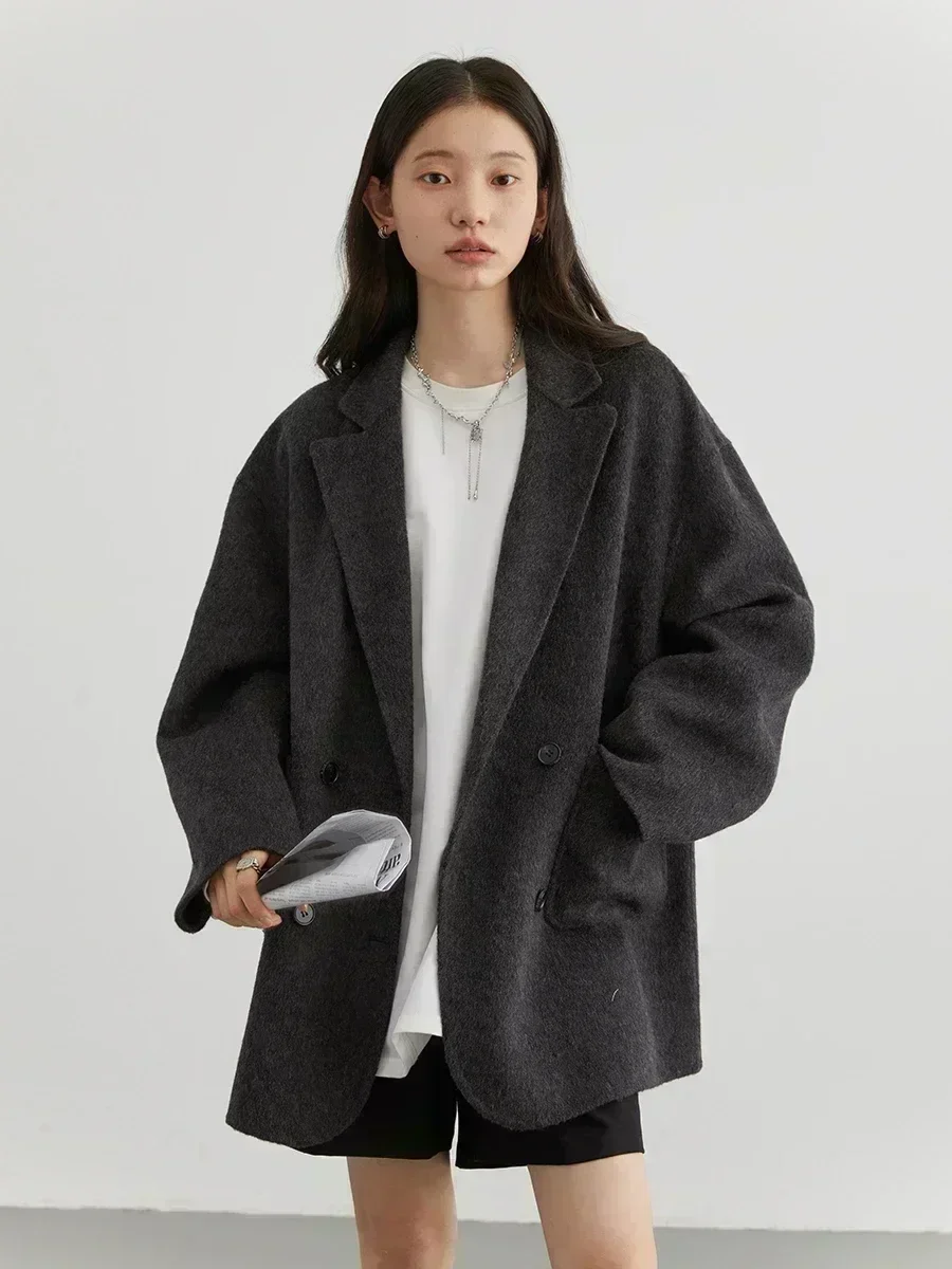 CHIC VEN Women's Woolen Coats Loose Casual Double Breasted Retro Double-sided Jacket Office Lady Outerwear Autumn Winter 2023 - Image 2