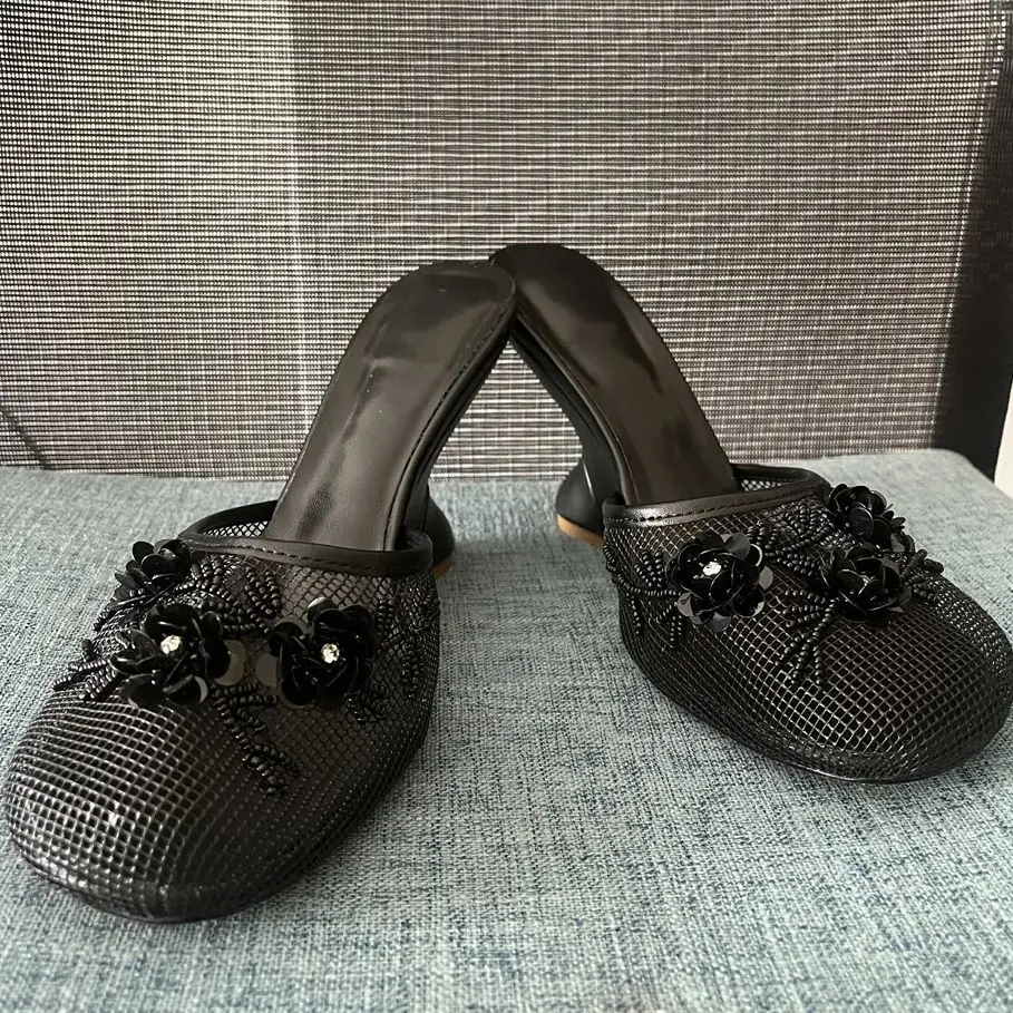 Fashion Women Summer Wedges Mesh Shoes For Woman's Flower Round Toe Slip-On Hollow High Heeled sandals Mujer Party Wedding Pumps - Image 4