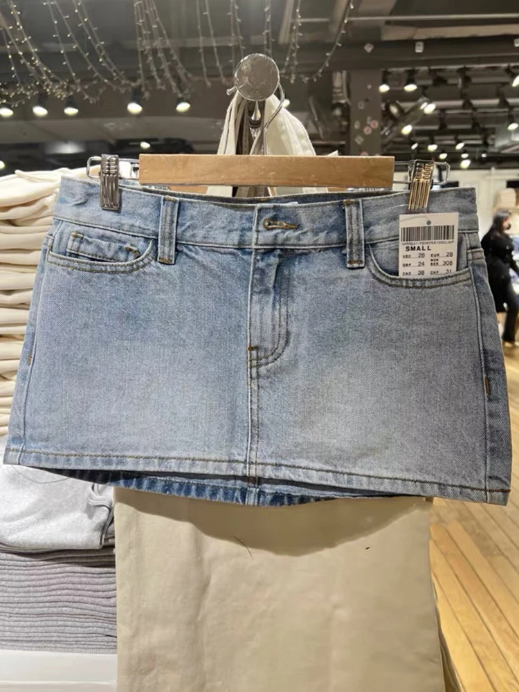 Vintage Blue Low Waist Denim Skirts Casual Chic Pockets A-line Summer Mini Skirts Women Y2k Streetwear Harajuku Slim Faldas 2023 - Image 4