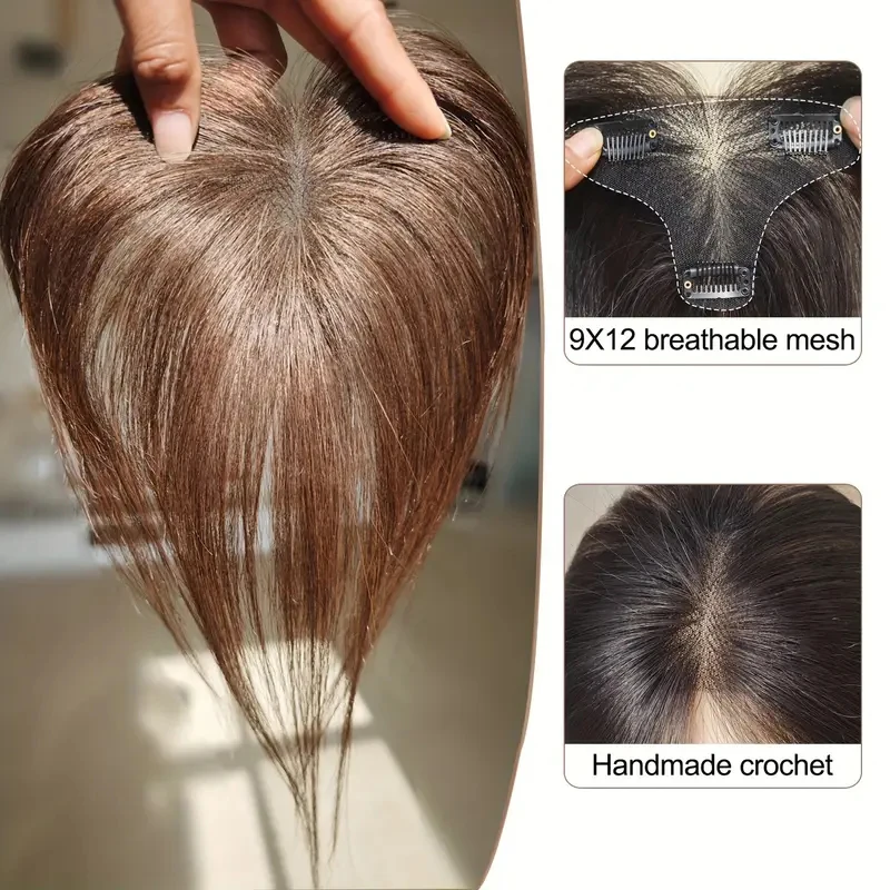 Elegant Women's Topper Real Human Hair Straight Full Coverage Ideal for Thinning Hair White Hair Coverage Beginner-Friendly - Image 7