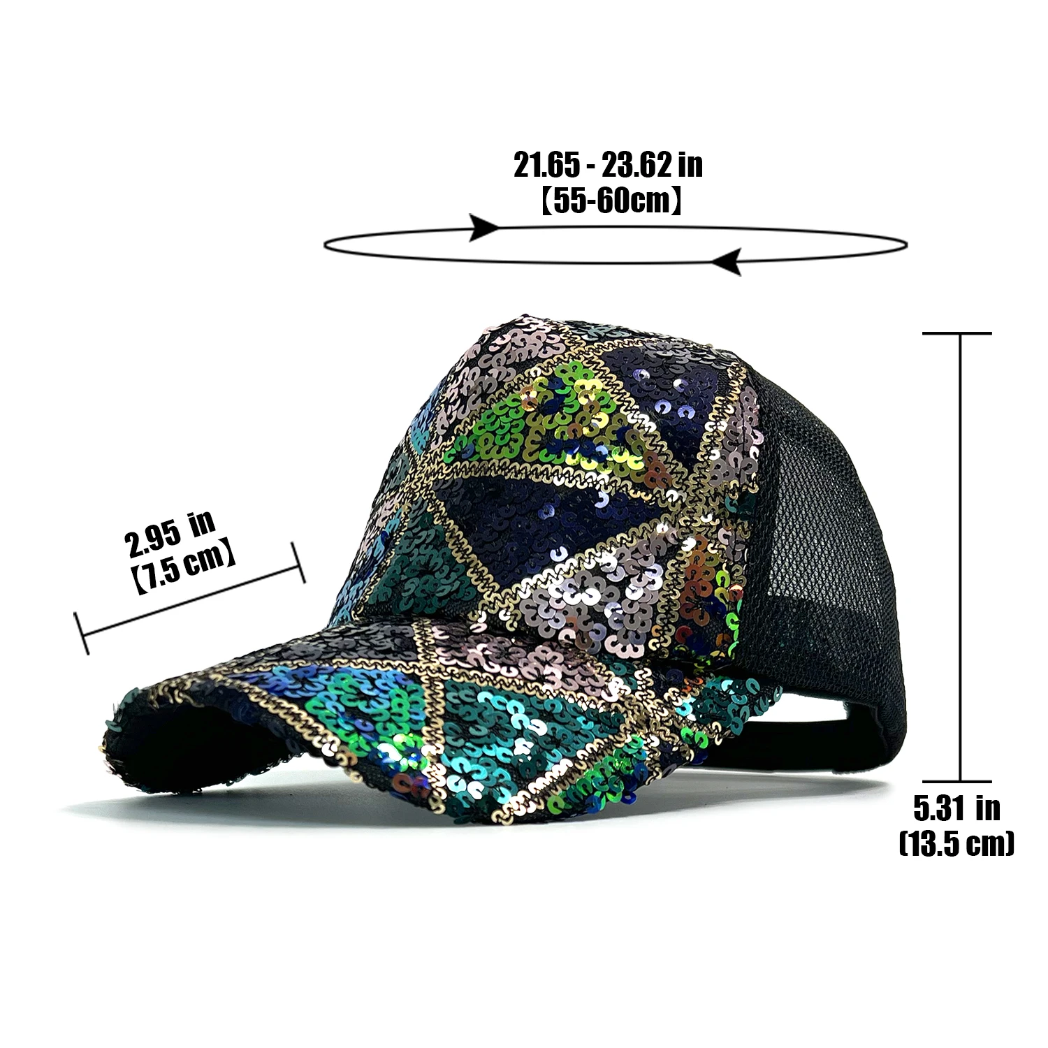 Summer Shiny Sequin Back Mesh Adjustable Cotton Baseball Cap Sun Hat - Image 2