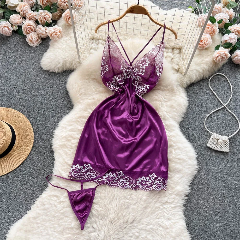 Women' Sexy Lace Camisole Slim Solid Color Sleeveless Bodysuit Erotic Lingerie V-Neck Ultra-Thin Pajamas Hollow Sheer Playsuit - Image 50