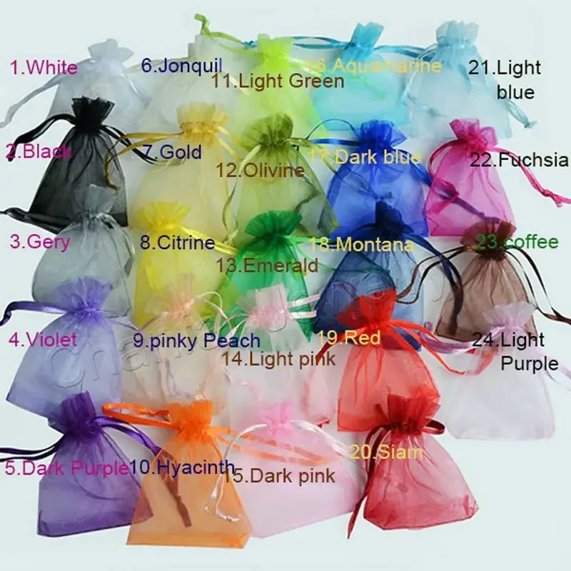 50pcs 24 Colors Jewelry Bag 5*7 7*9 9*12 10*15cm Wedding Gift Organza bag Jewelry Packaging Display & Jewelry Pouches - Image 2