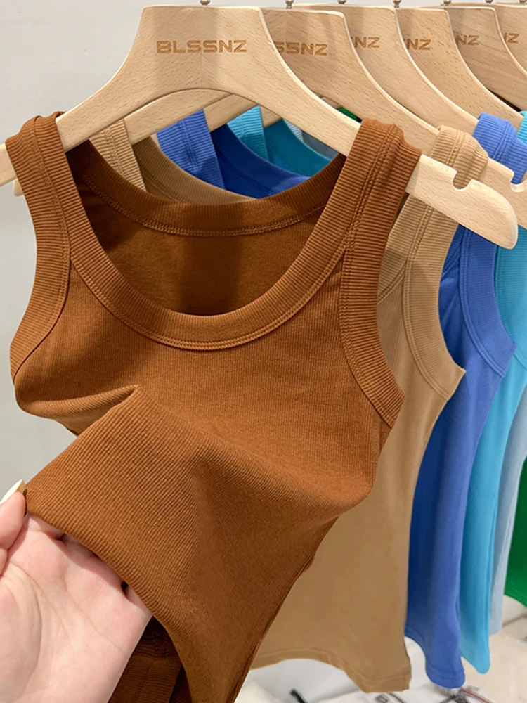 zjaiss Women Solid Round Neck Ribbed Tank Top Camisole Women 2025 Summer Basic Elastic Tank Top O Neck Solid Tank Top - Image 8
