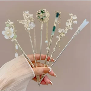 Elegant Chinese Style Hair Clip Tassel Hair Stick Traditional Floral Design Hairstyle Accessory Women Jewelry Hairpin Hairneedle