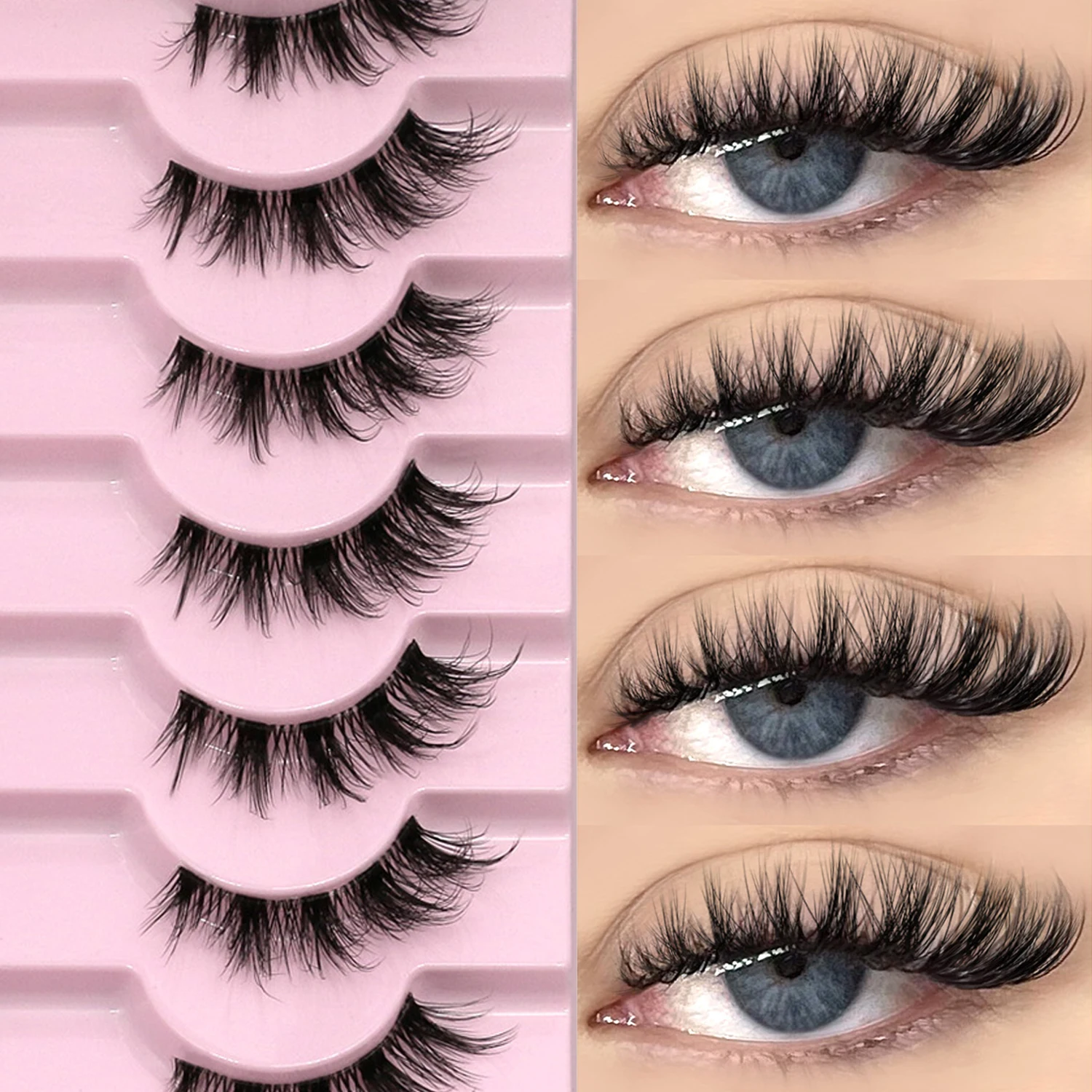 GROINNEYA Half Eyelashes Fluffy Cat Eye Lashes Style Natural Long 3D Faux Mink Lashes Winged End Eye Elongated Eyelash Extension