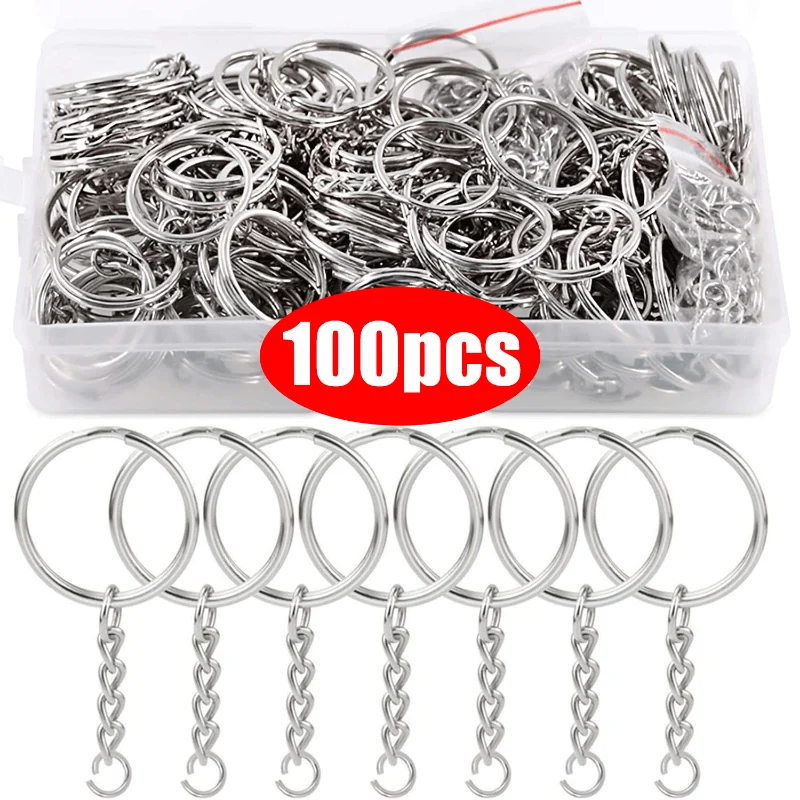 20/100pcs Metal Blank Keyring Keychain Split Rings Keyfob Key Rings Lobster Clasp Key Chain Key Pendant Stainless Steel Rings - Image 3