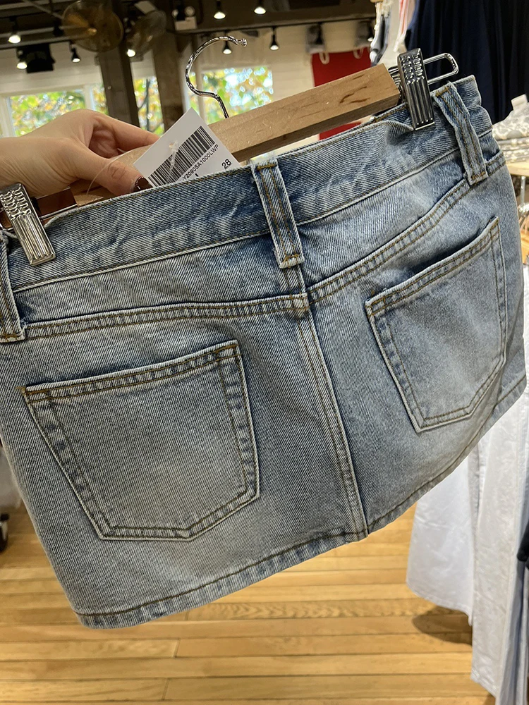 Vintage Blue Low Waist Denim Skirts Casual Chic Pockets A-line Summer Mini Skirts Women Y2k Streetwear Harajuku Slim Faldas 2023 - Image 5