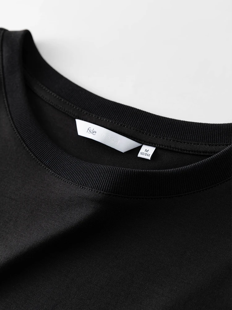 FSLE 100% Cotton Short-Sleeved T-Shirt Women'S Spring Summer 2023 New Round Neck Straight White Black Top For Women - Image 5