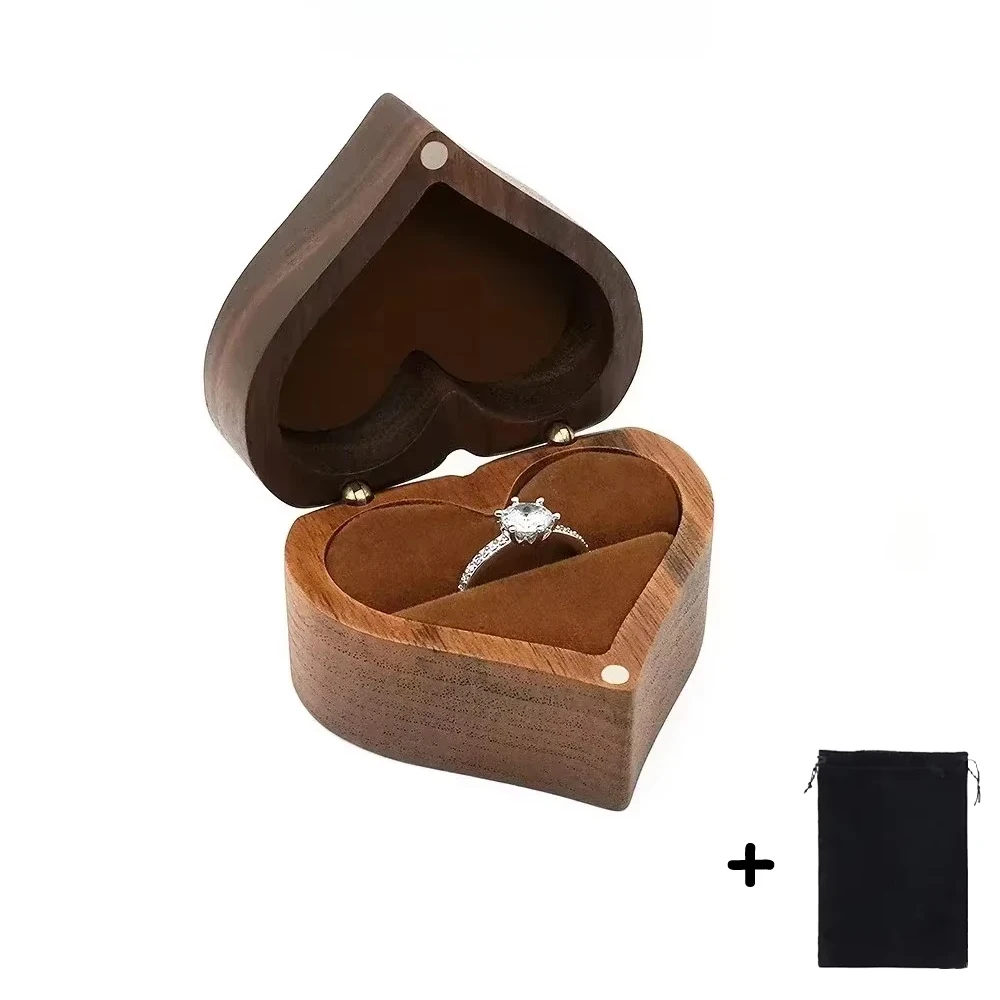 1PCS Free Engraving Custom Love Heart Shaped Walnut Wood Ring Box for Wedding Ceremony Jewelry Box Storage Proposal Wedding Gift - Image 19