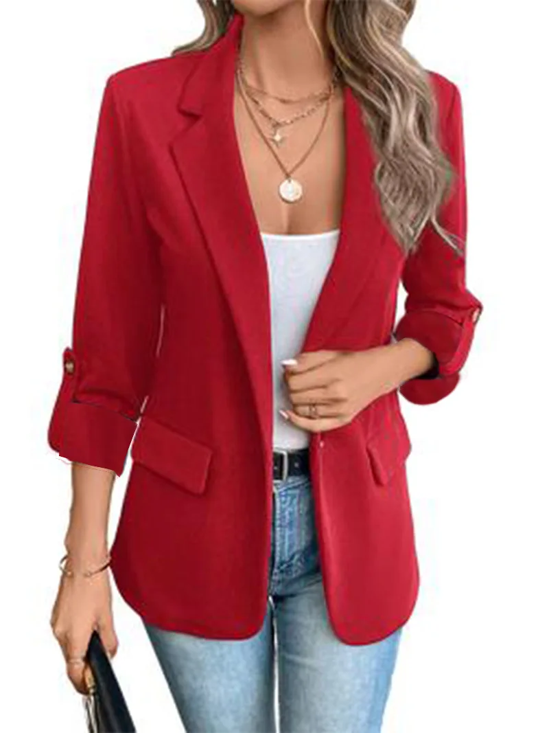 New Women's Blazers Long-sleeved Cardigan Single Button Simple Office Suit Top Commuting Fashion Versatile Basic Coats - Image 2