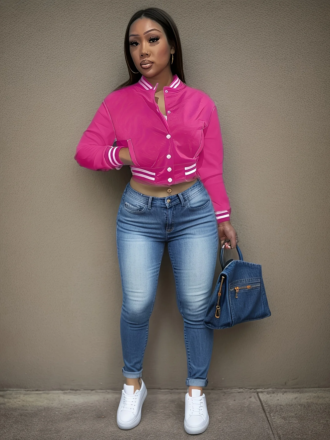 Spring and Autumn European and N Women's Pure Color Jacket Single-breasted Baseball Jacket Jacket - Image 7