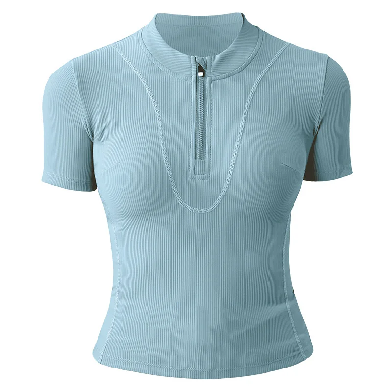 Aiithuug Women Slim Fit Gym Shirts Half Zip Workout Tops Quarter Zip Fitness Shirt Running Quicky Dry Short Sleeve Yoga Tops - Image 12