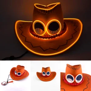 Glowing Firefist Ace pirate hat yellow luminous Portgas D Ace costume hat neon cowboy hat for Halloween cosplay anime lovers hat