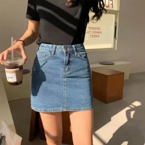 Skirts Women Denim Straight High Waist Casual Sexy Girls Slim Mini Lovely Basic Vintage Students Ulzzang Chic Streetwear Newest