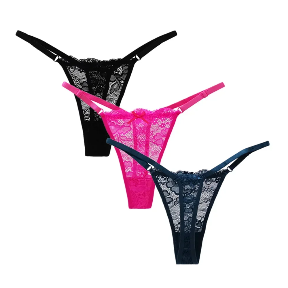 3PCS Adjustable Sexy Transparent Thong Panties Women Lace Underwear Low Waist Female T-back String Underpants - Image 9
