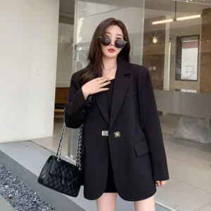 Long Women's Blazers Loose Jacket Dress Clothing Female Coats and Jackets Solid Over Black Youthful Woman Clothes New Outerwear