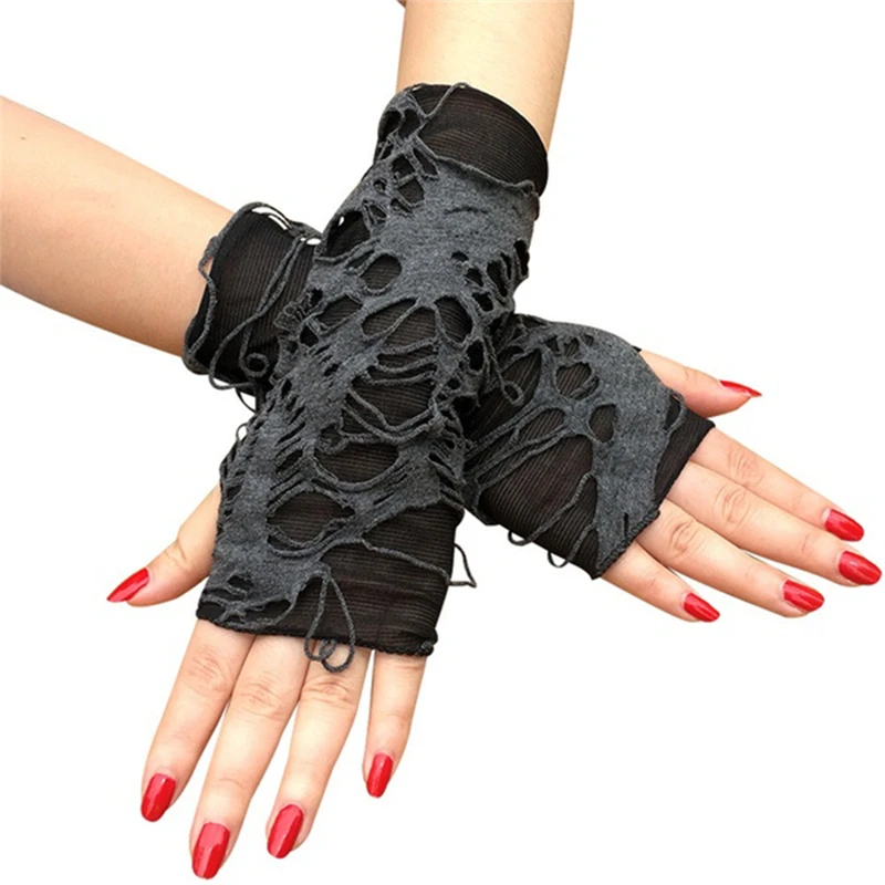 Halloween Broken Slit Gloves Black Ripped Holes Cosplay Gloves Adults Sexy Gothic Fingerless Gloves Fashion Accessories - Image 2